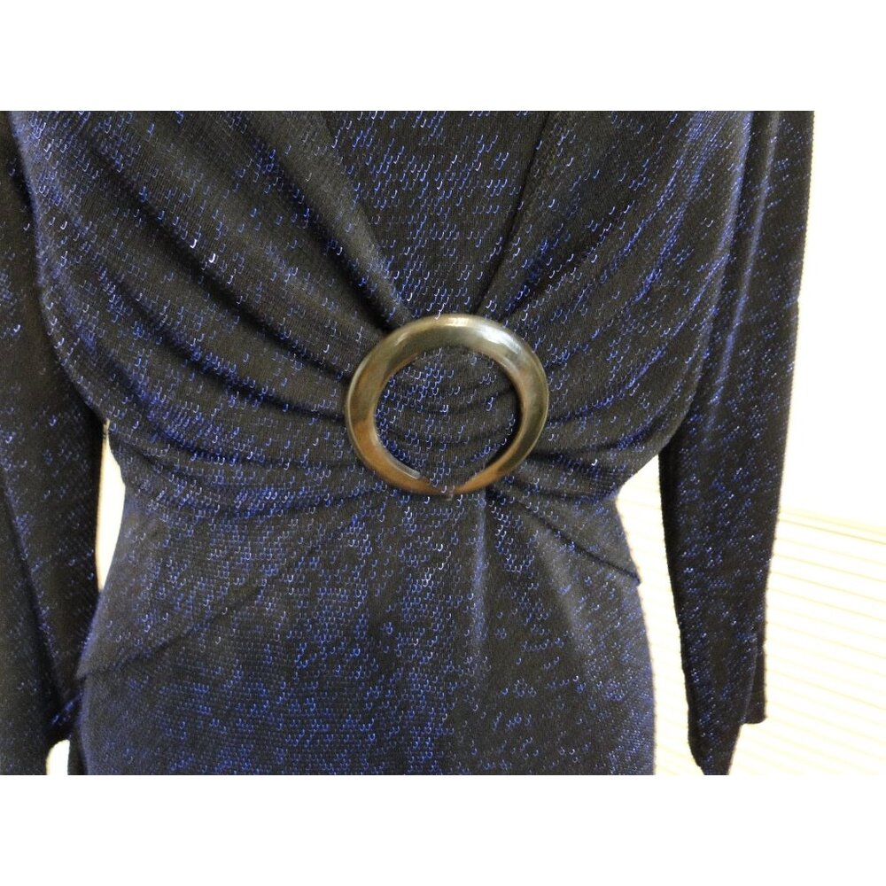 Connected Apparel Top Womens Medium M Black Blue Sparkle Long Sleeve Knit Blouse - Picture 2 of 7